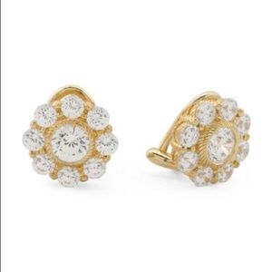 Retired Judith Ripka Sterling Silver & 14K Clad Diamonique Flower Earrings